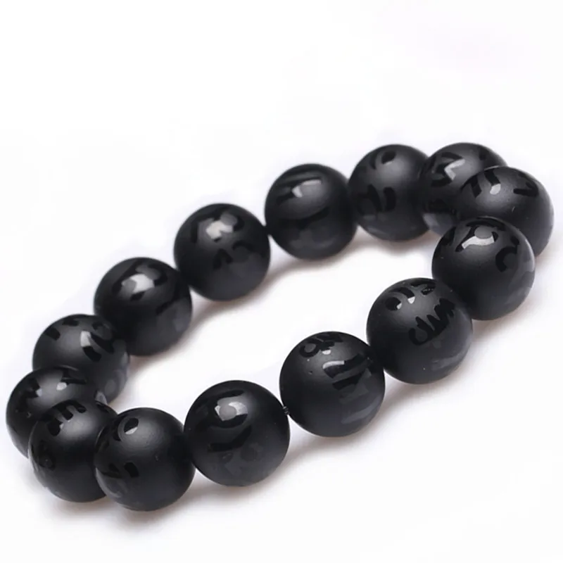 Прямая доставка натуральный обсидиановый браслет резьба Лаки амулет Ом Мани