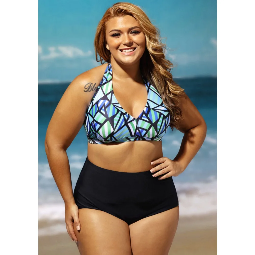 Женский слитный купальник с высокой талией и лямкой через шею без стального