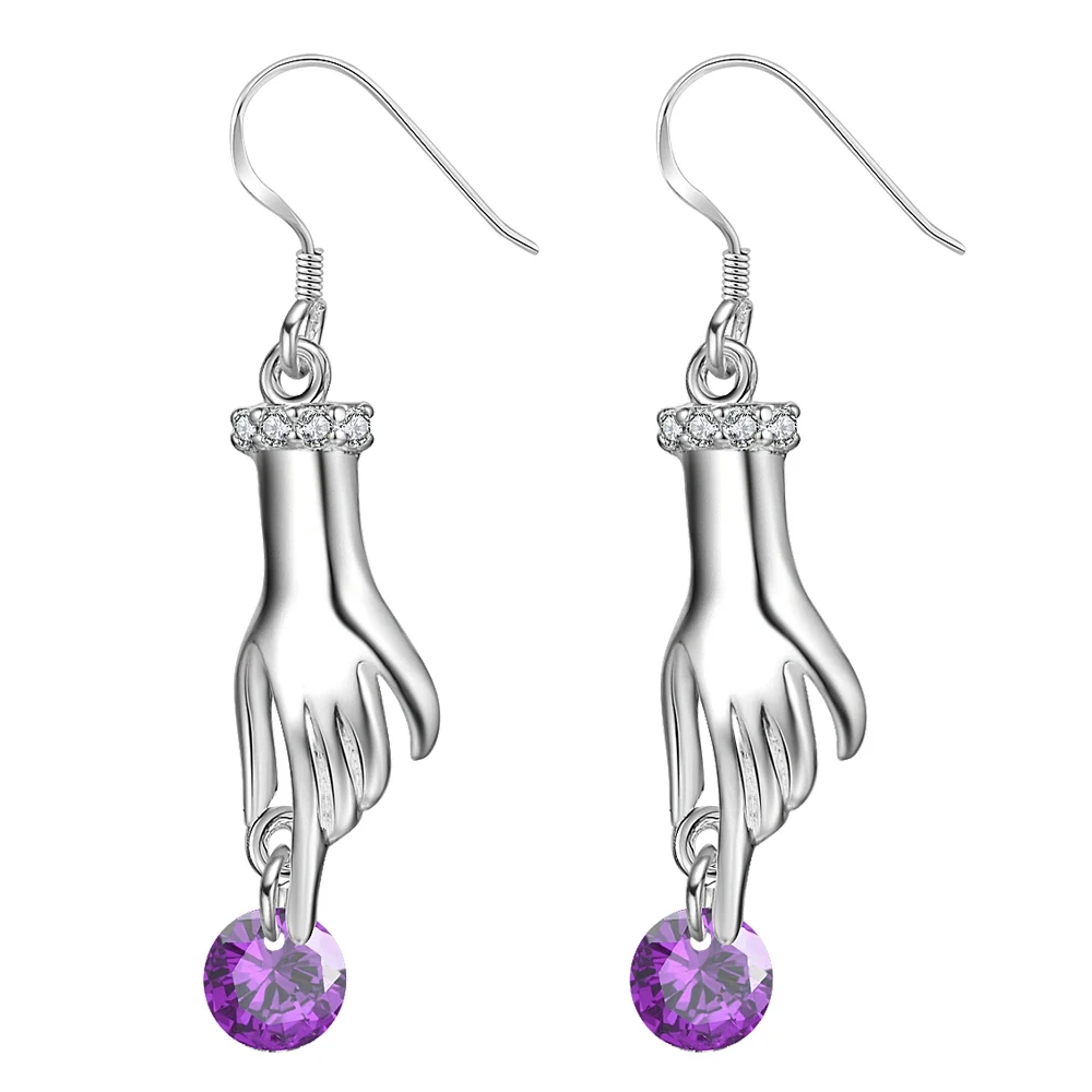 palm purple zircon high quality free shipping Silver Earrings for women fashion jewelry earrings /GAWPCAXK PKKWZEAP | Украшения и