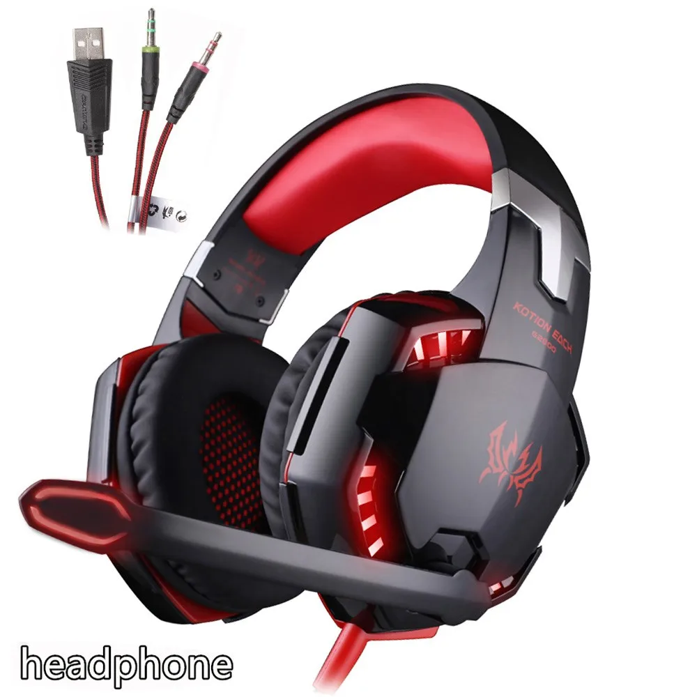 G2000 black red KOTION каждый Gaming Headset игра наушники глубокий бас стерео наушники с светодиодный свет микрофон для портативных ПК PS4 Xbox - Цвет: G2000 black red