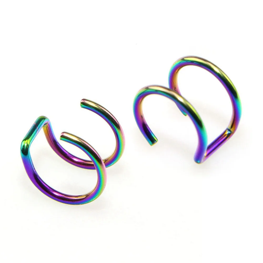 Rainbow 16 г, нержавеющая сталь, манжета для ушей, поддельные клипсы для ушей, для женщин, фаллоимитатор для ушей, без пирсинга, Ушные Шпильки, двухслойные серьги, ювелирные изделия для тела - Окраска металла: Rainbow