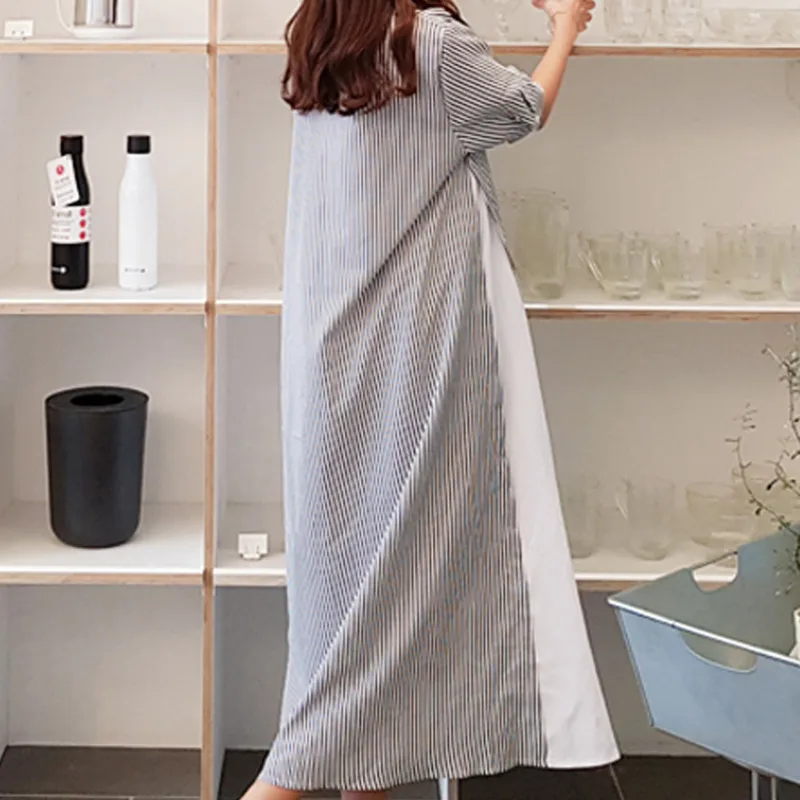 LANMREM 2020 Summer New Fashion Casual Women Loose Plus Short-sleeved Striped Color Matching Temperament Dress TC135 | Женская одежда