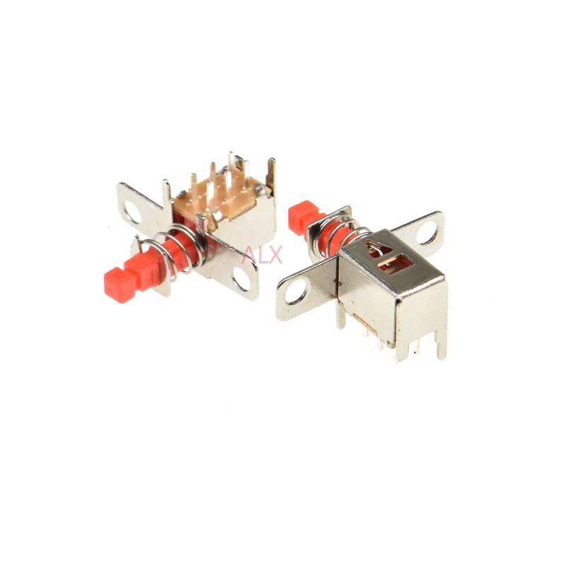 10pcs With fixed hole PS-22F03 Right Angle PCB Latching Push Button Switch DPDT Double Pole 6 Pin self-locking key power switche |