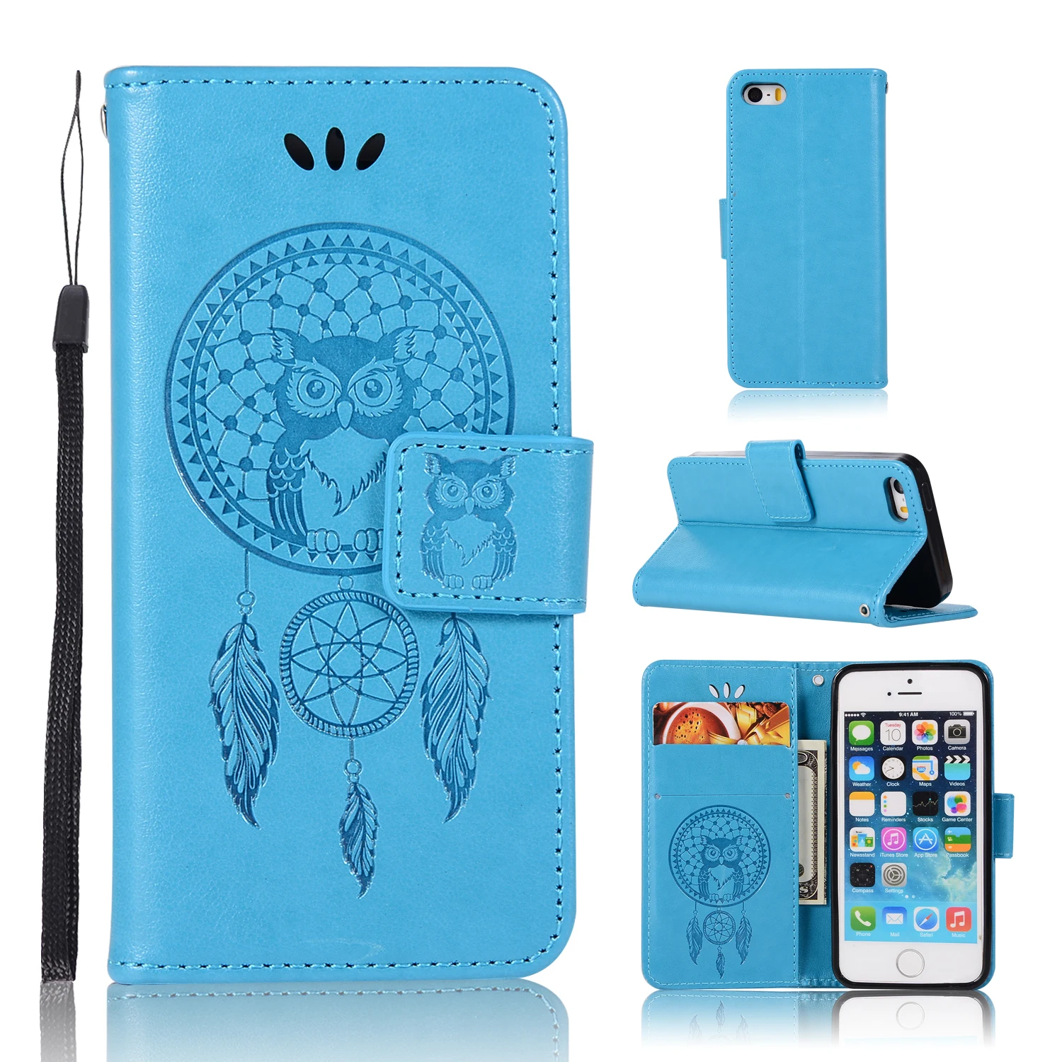 Mooshion телефон чехол Роскошный тонкий wind chime Сова Стиль Флип кожаный для iPhone SE и 5 Cover
