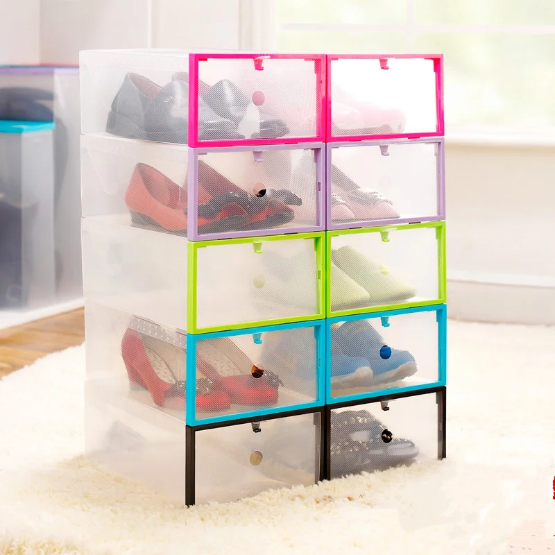 

6pcs DIY Rectangle Thickening increase drawer shoe storage box finishing clear plastic case Boots shoe organizer holder