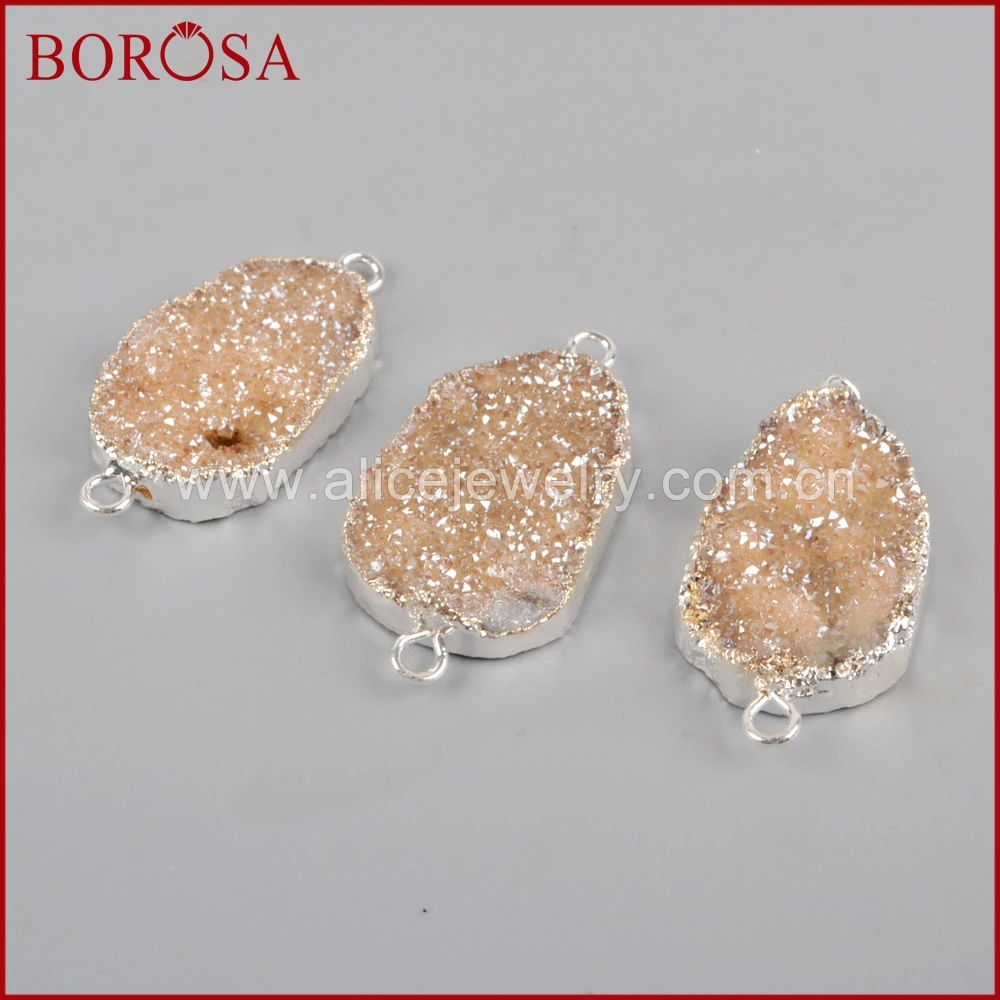BOROSA 5 шт. Druzy Хрустальный соединитель серебряный цвет Радужный титановый двойная
