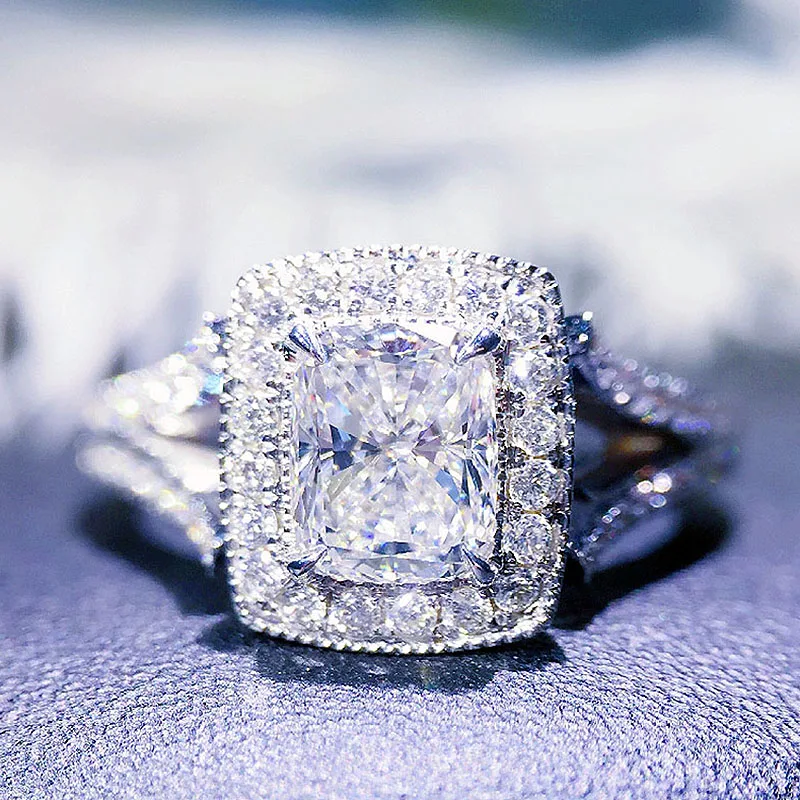 1ct 6mm Solid 18K White Gold DF Color Cushion Brilliant Cut Moissanite Halo Ring Lab Grown Diamond Engagment For Women | Украшения и