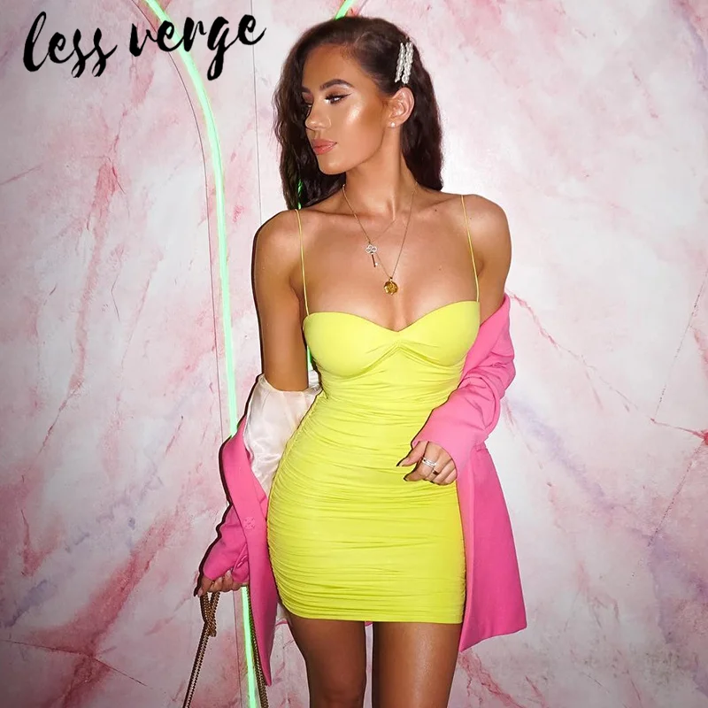 Lessverge Ruched ФЛУОРЕСЦЕНТНОЕ Зеленое Вечернее Платье женское Короткое сексуальное
