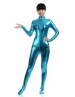Женский бирюзовый костюм зентай на молнии блестящая водолазка комбинезон цвета металлик танцевальная одежда спандекс боди без головы