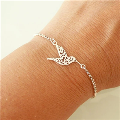 silver bracelet Yiustar Модный милый очаровательный браслет с птицей, Благородный Изысканный мини-браслеты для женщин и девушек, подарки для любви - Окраска металла: silver bracelet