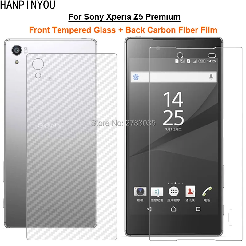 

Для Sony Xperia Z5 Premium 2 шт. = мягкая задняя пленка из углеродного волокна + ультратонкое прозрачное закаленное стекло премиум-класса Защита для пе...