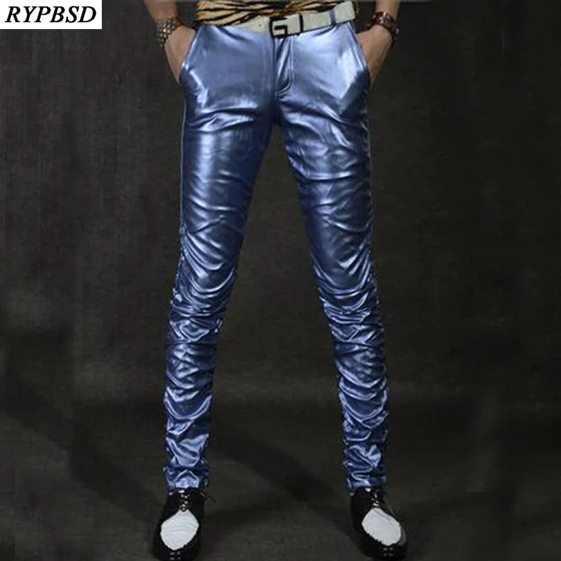 

2020 New Leather Mens Pants PU Leather Men Pants Velvet Slim Multi Color Fashion Casual Performance Leather Trousers Men