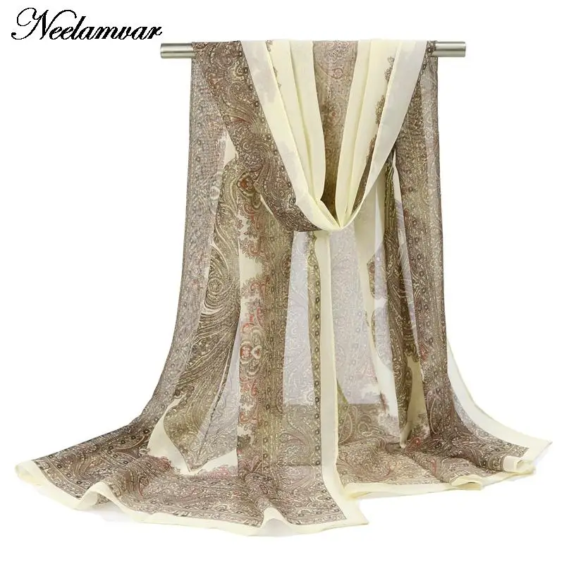 Шарфы женские из шифона и шелка с принтом фарфора 60*150 см |