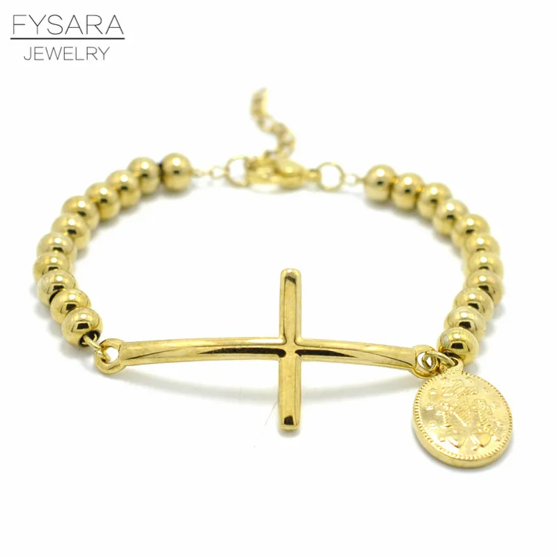 FYSARA Mix/Золотой Библейский крест сердце очаровательные браслеты на запястье четки из нержавеющей стали бусины браслеты и браслеты унисекс религия Pulseira - Окраска металла: Style 1