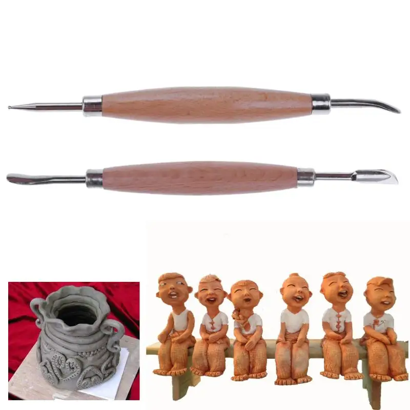 2 шт. деревянной ручкой керамика Скульптура инструменты Нержавеющая сталь Shaper