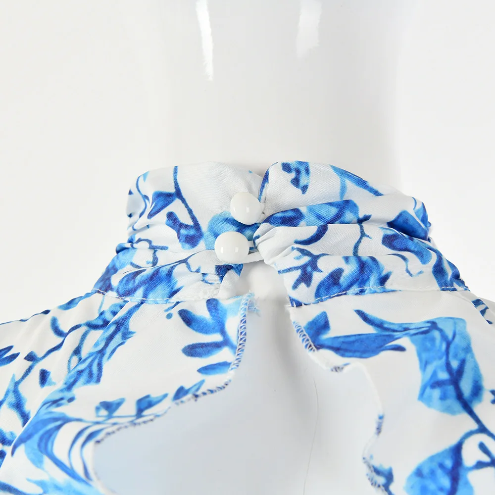 Женская блузка с рюшами на шнуровке и открытой спиной уличная цветочным принтом