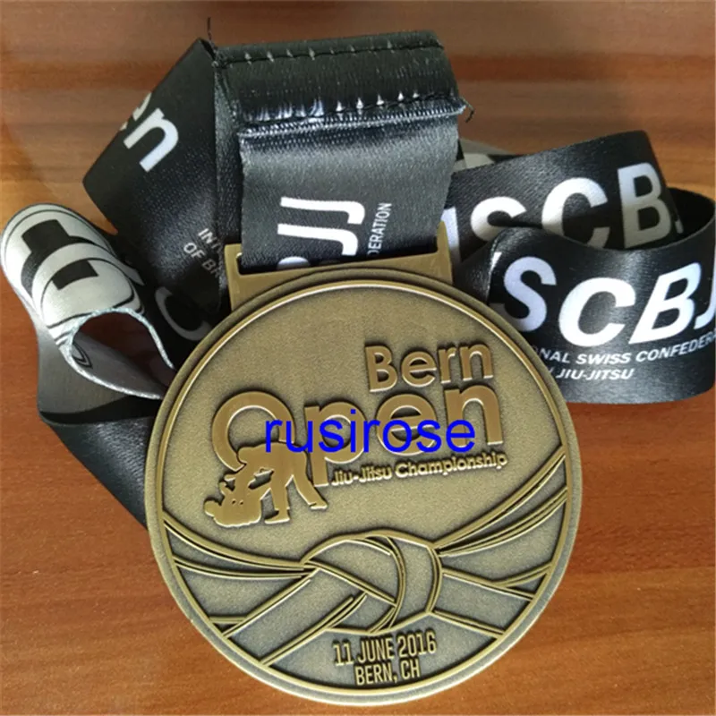 Plated Bronze Medal DIY City Games Double Black Ribbon Print White Text | Pins & Badges