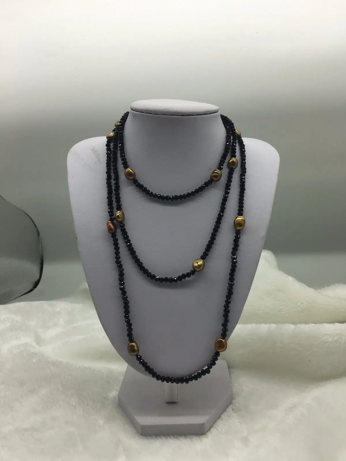 LJHMYString черное ожерелье с блестящим коричневым пресноводным жемчугом длинное 50