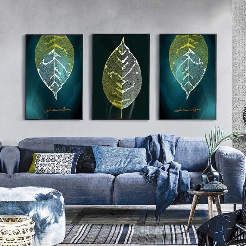 Nordic Creative Natural Leaves Wall Poster Living Room Background Canvas Pictures Green Abstract Plant Painting | Дом и сад