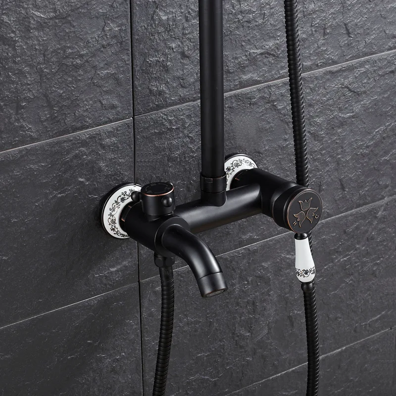 Черный бронзовый медный смесительный клапан для горячей и холодной воды набор