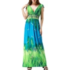 Женское платье без рукавов, Зеленое Длинное пляжное платье с V-образным вырезом, сарафан в пол, большие размеры 7XL, лето