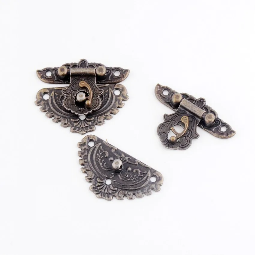 Бесплатная доставка Замок Коробки, замок-чехол, замок для деревянного ящика, старинный Бронзовый узор, резной 55x47 мм F1135