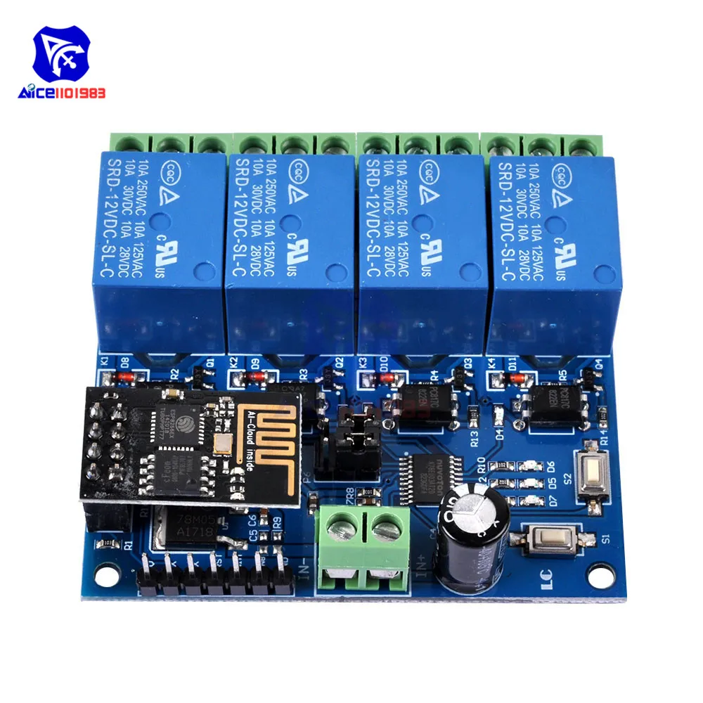 DC 12 В ESP8266 четырехканальный релейный модуль и ESP-01 wifi модуль для умного дома интеллектуальная мебель 4 wifi реле канала модуль