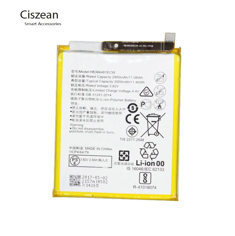 Ciszean 1x3000 мАч сменный аккумулятор HB366481ECW для Huawei P9 Lite G9 Honor 8 5C VNS DL00 L23 Batterieij
