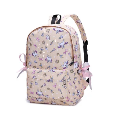 Бежевый Милый рюкзак с единорогом для женщин Mochila нейлоновый рюкзак с 3D мультяшным принтом школьная сумка для девочек брендовая сумка для книг дорожная сумка Sac A Dos - Цвет: Бежевый