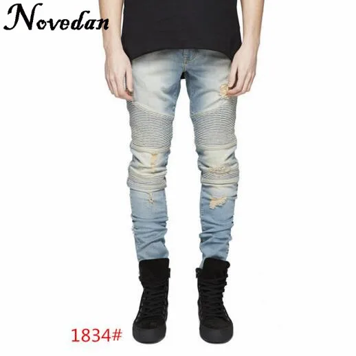 Style 1834 Новинка Kanye West, черные рваные джинсы, мужские джинсы с дырками, супер облегающие, брендовые, облегающие, пуш-ап, джинсовые штаны размера плюс, байкерские джинсы - Цвет: Style 1834