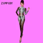 Блестящий серебристый сетчатый комбинезон со стразами и кисточками, большой боди с бриллиантами, женский роскошный костюм, прозрачная одежда