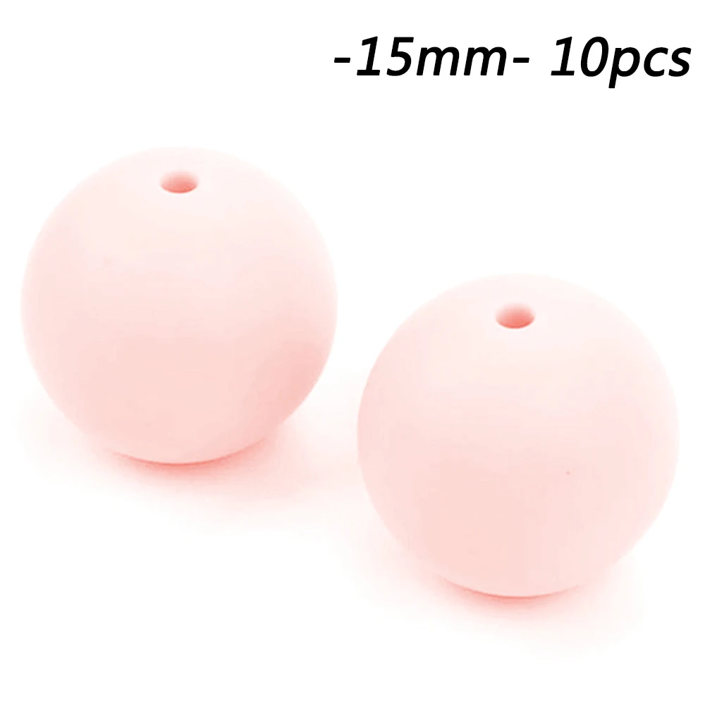 rose quartz Детские Прорезыватели, 15 мм, силиконовые бусины, 10 шт., BPA бесплатно, Детские Прорезыватели для зубов, игрушка для малышей, мягкие жевательные бусины, подарок для еды, соска, клипса, цепочка - Цвет: rose quartz