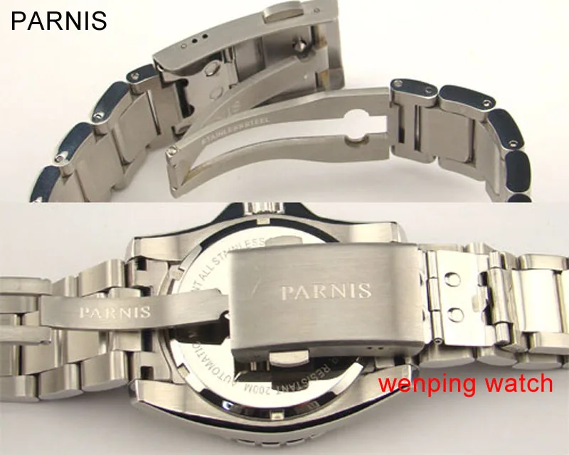 Мужские часы Parnis с черным циферблатом автоматические водонепроницаемые