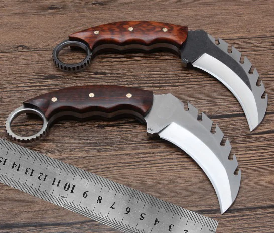Нож karambit серпантин с деревянной ручкой 4 мм 60HRC D2 стальное лезвие для кемпинга EDC
