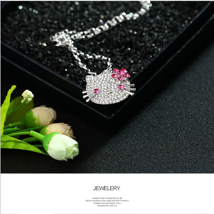 Tassina розовое золото цвет кристалл кошка hello kitty KT Длинные ожерелья в виде животных и подвески модные украшения для женщин MKSY00080