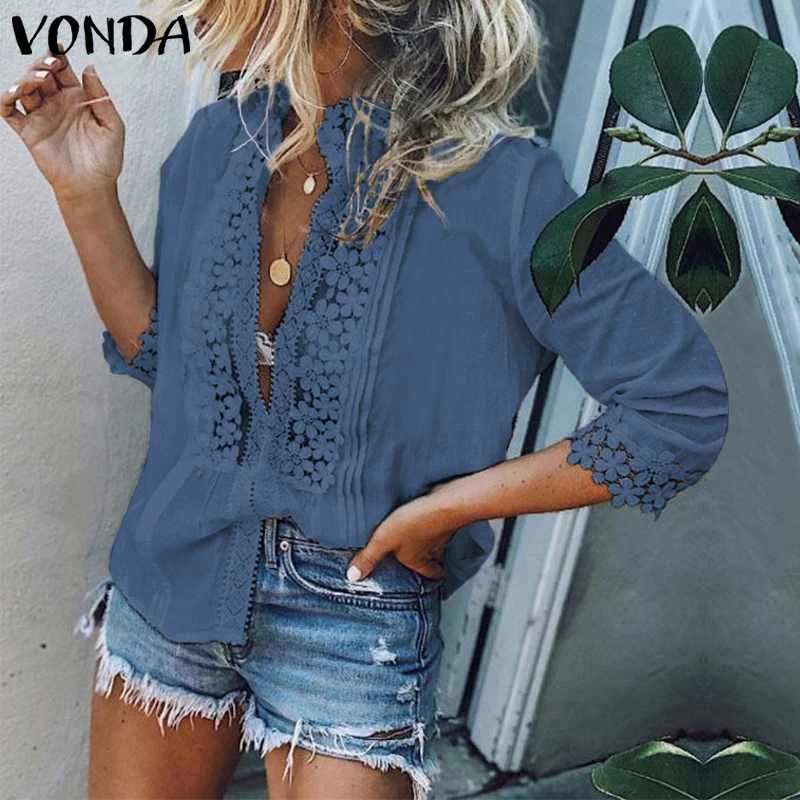 Женская блузка с цветочным принтом VONDA винтажная офисная большого размера