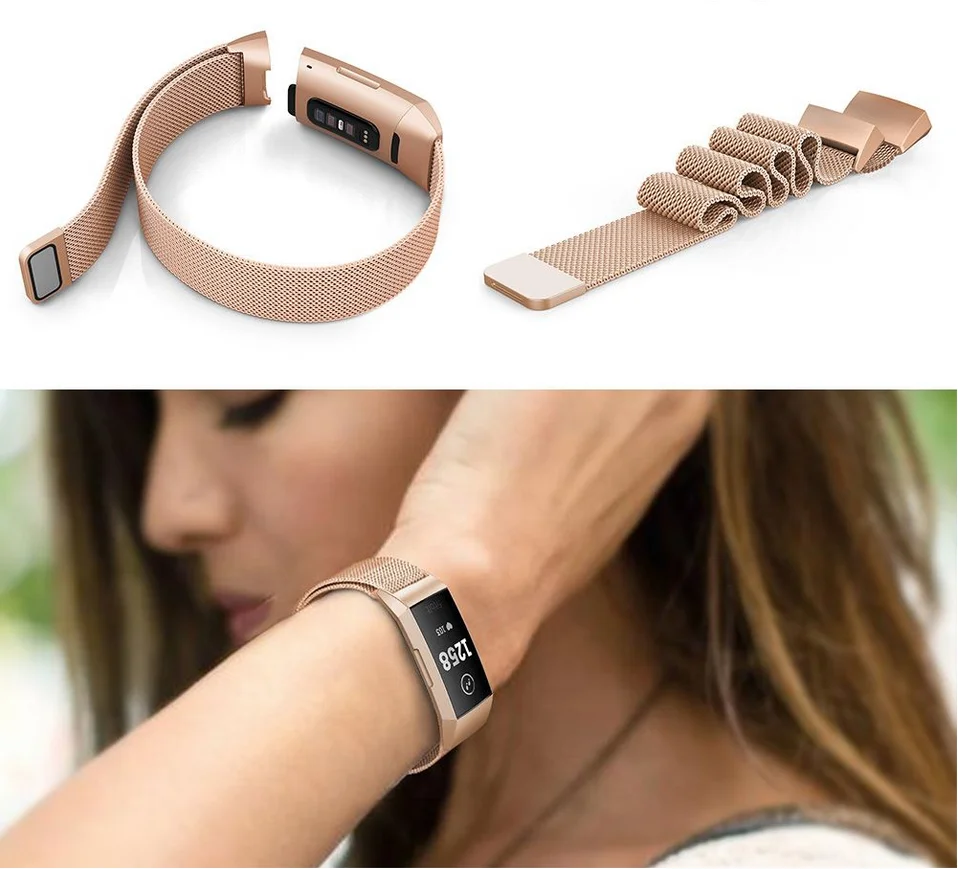 Для Fitbit Charge 3 сменный магнитный ремешок с петлей из нержавеющей стали