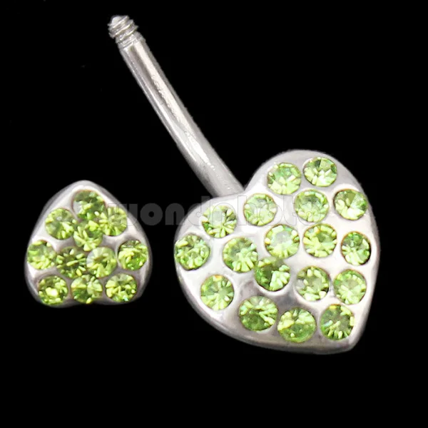 Refaxi 2x Belly Navel Button Green Heart Shape Ring Crystal Rhineston Stainless Steel | Украшения и аксессуары