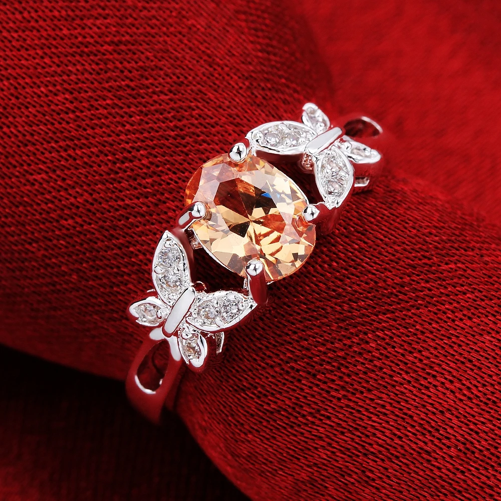 Мода Посеребренная Набор красный/шампанское овальные CZ Циркон Новый Винограда