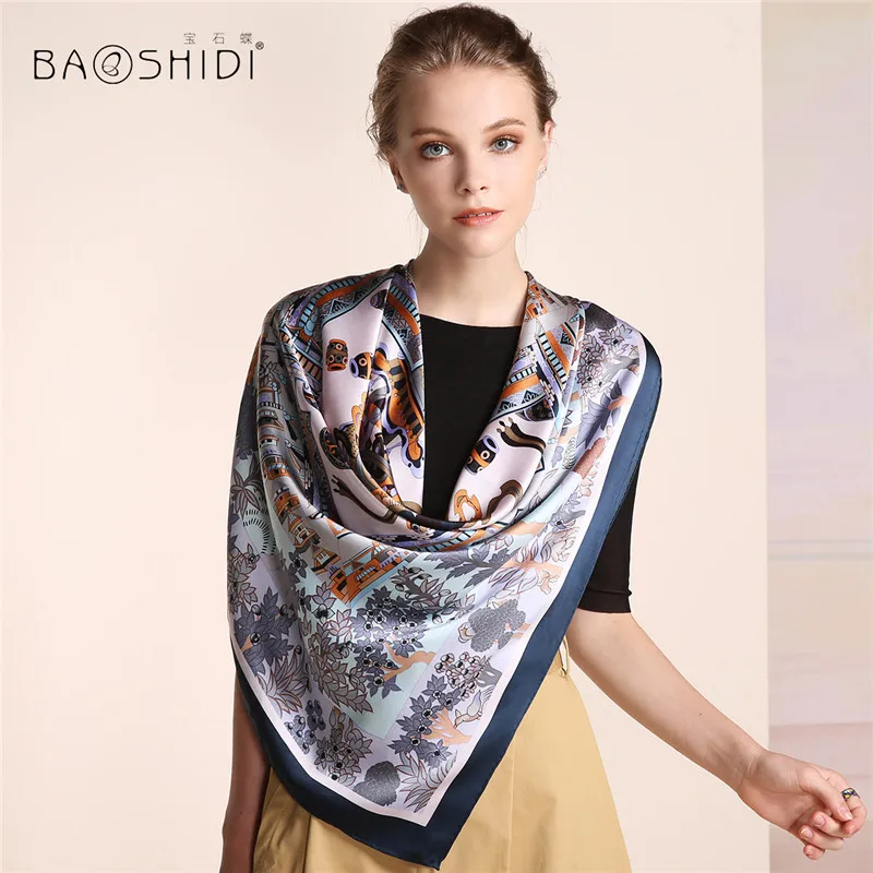 Женский шарф BAOSHIDI квадратный из 100% шелка 16 момме осень 2016|brand scarf|scarf brandbrand scarf luxury |