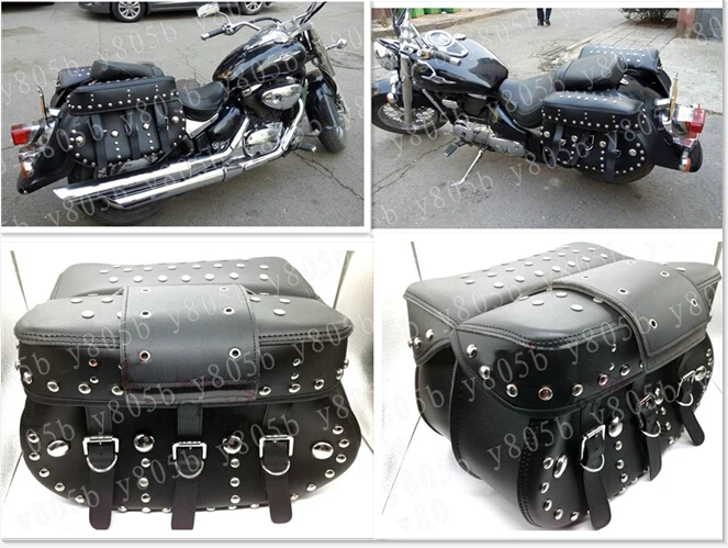 Черная Боковая Сумка с заклепками седельные сумки для Honda Yamaha Suzuki Kawasaki уличный