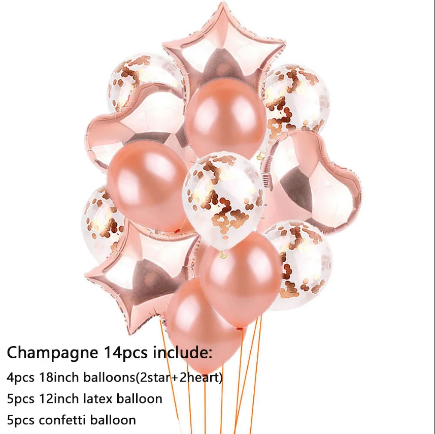 champagne 14 шт./партия 12 дюймов латексные+ конфетти воздушные шары с 18 дюймов звезда+ сердце свадьба день рождения Декор надувной воздушный шар поставка - Цвет: champagne