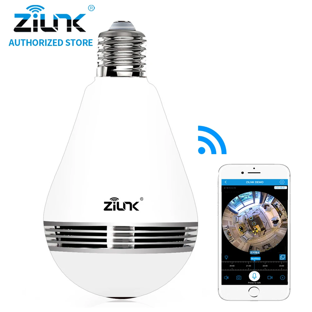 ZILNK Горячая мини лампа светильник WiFi камера рыбий глаз 1080P HD Беспроводная ip-камера 360 градусов Панорама объектив Поддержка 128 ГБ TF Карта