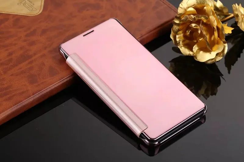 Rose gold Прозрачный умный чехол для samsung Galaxy C5 C7 C9 Pro, зеркальный флип-чехол для samsung C7Pro C9Pro Coques - Цвет: Rose gold
