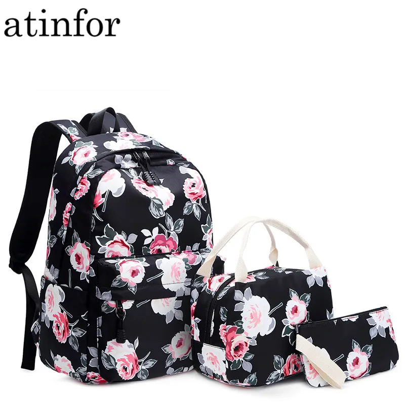 

Resistant Lightweight Set Backpack Women Flower Printing Female Laptop Bagpack College School Bag for Teenager Girls Bookbag