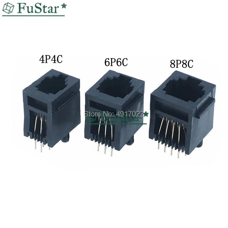 10pcs RJ11 Socket 52-6P6C 4P4C 8P8C Seat RJ12 Phone Jack Female Crystal Head Socke 180 degrees Vertical 6P6C Telephone Connector