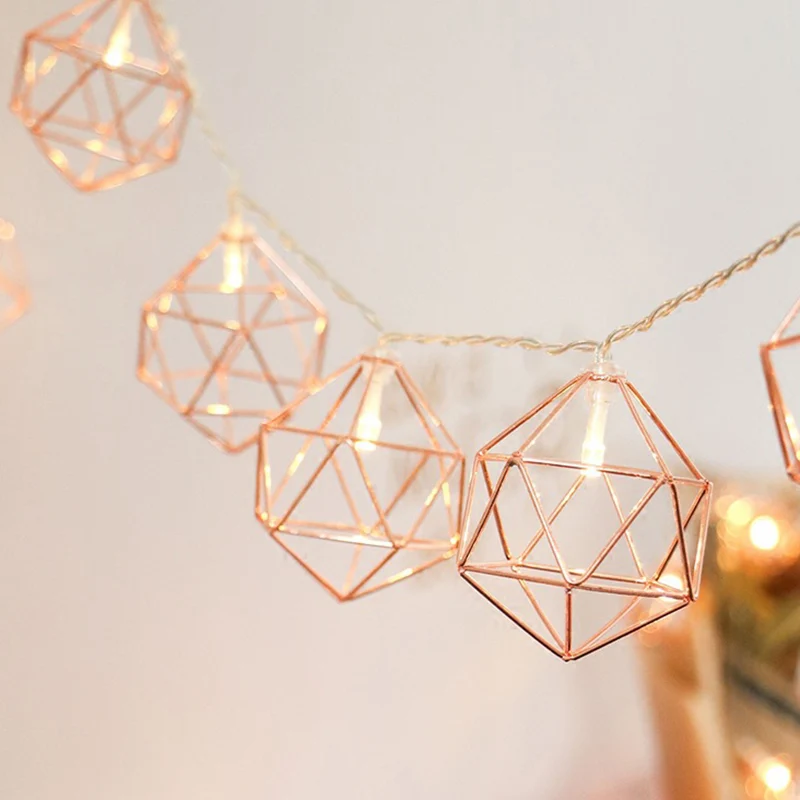 3M 20 LED Rose gold Copper Wire String Light Iron Geometric hexagons With 3*AA battery Adapter For Valentines Party Wedding | Освещение