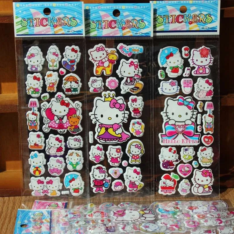 12 листов 3D Мультяшные животные hello kitty стикер на стену s детские игрушки пузырьковая наклейка s учительница подарок ребенку награда ПВХ наклейка