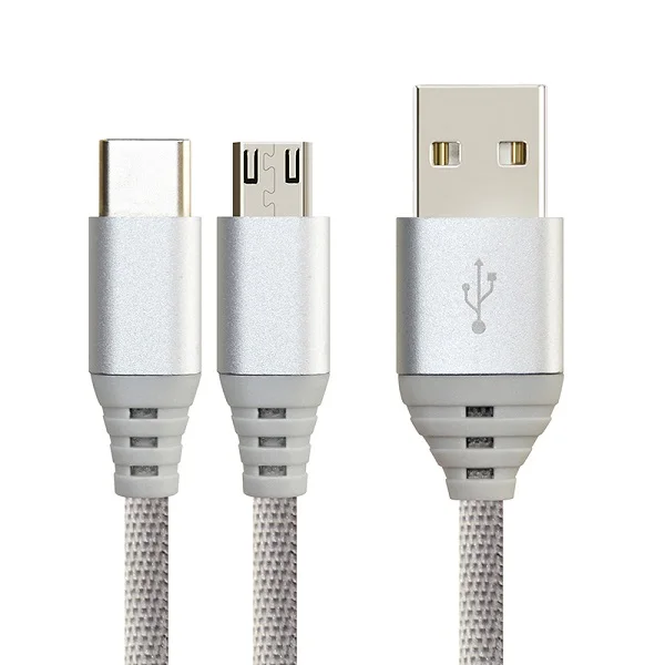 silver Кабель 2 в 1 USB A к Micro type C USB кабель для samsung USB кабель для Xiaomi 4C Nexus 5X6 P Android телефон C152 - Цвет: silver