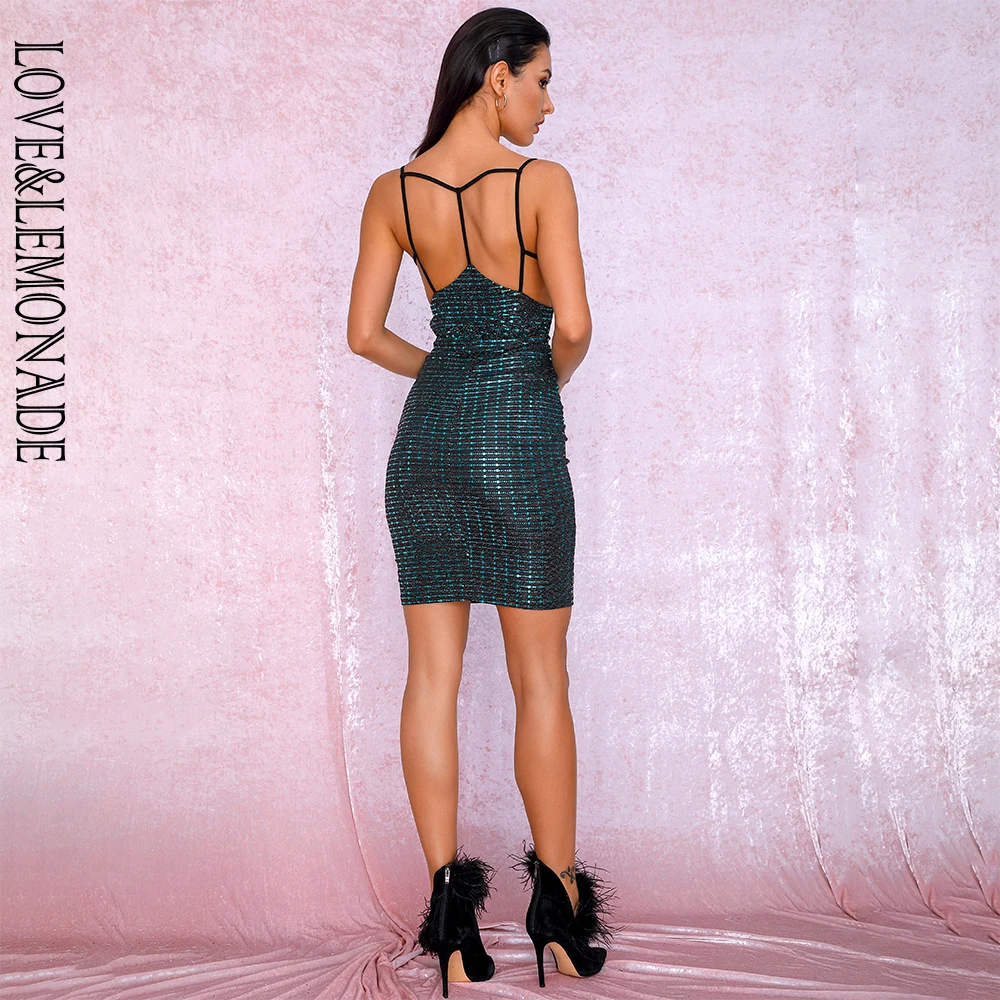 LOVE &amp LEMONADE/сексуальное зеленое платье с вырезом на спине. Эластичные блестящие